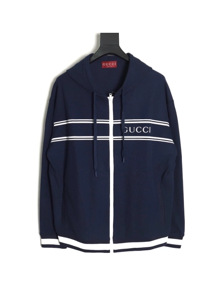 Gucci striped lettering zipper hooded jacket,Cheap Replica Reps Gucci