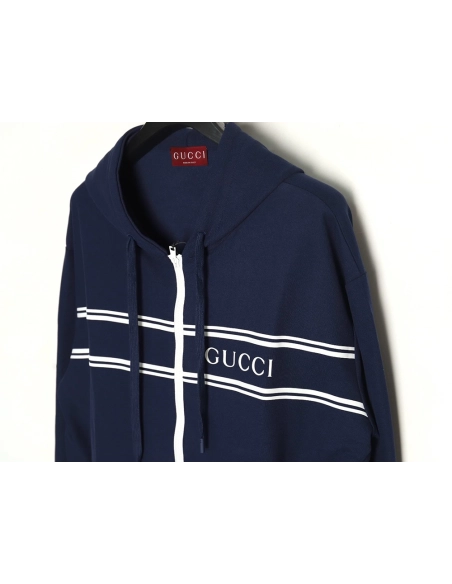 Gucci striped lettering zipper hooded jacket,Cheap Replica Reps Gucci
