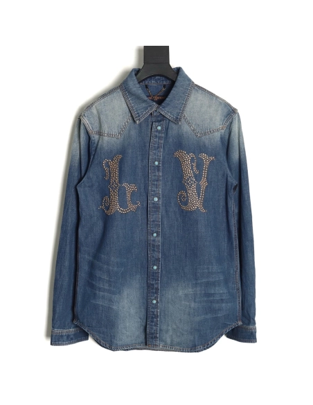 Louis Vuitton Rivet Lettering Denim Shirt Jacket,Cheap Replica Reps Louis Vuitton