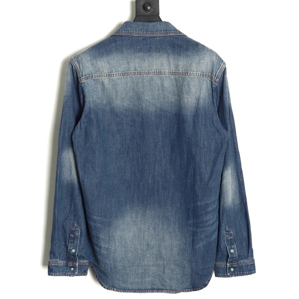 Louis Vuitton Rivet Lettering Denim Shirt Jacket,Cheap Replica Reps Louis Vuitton