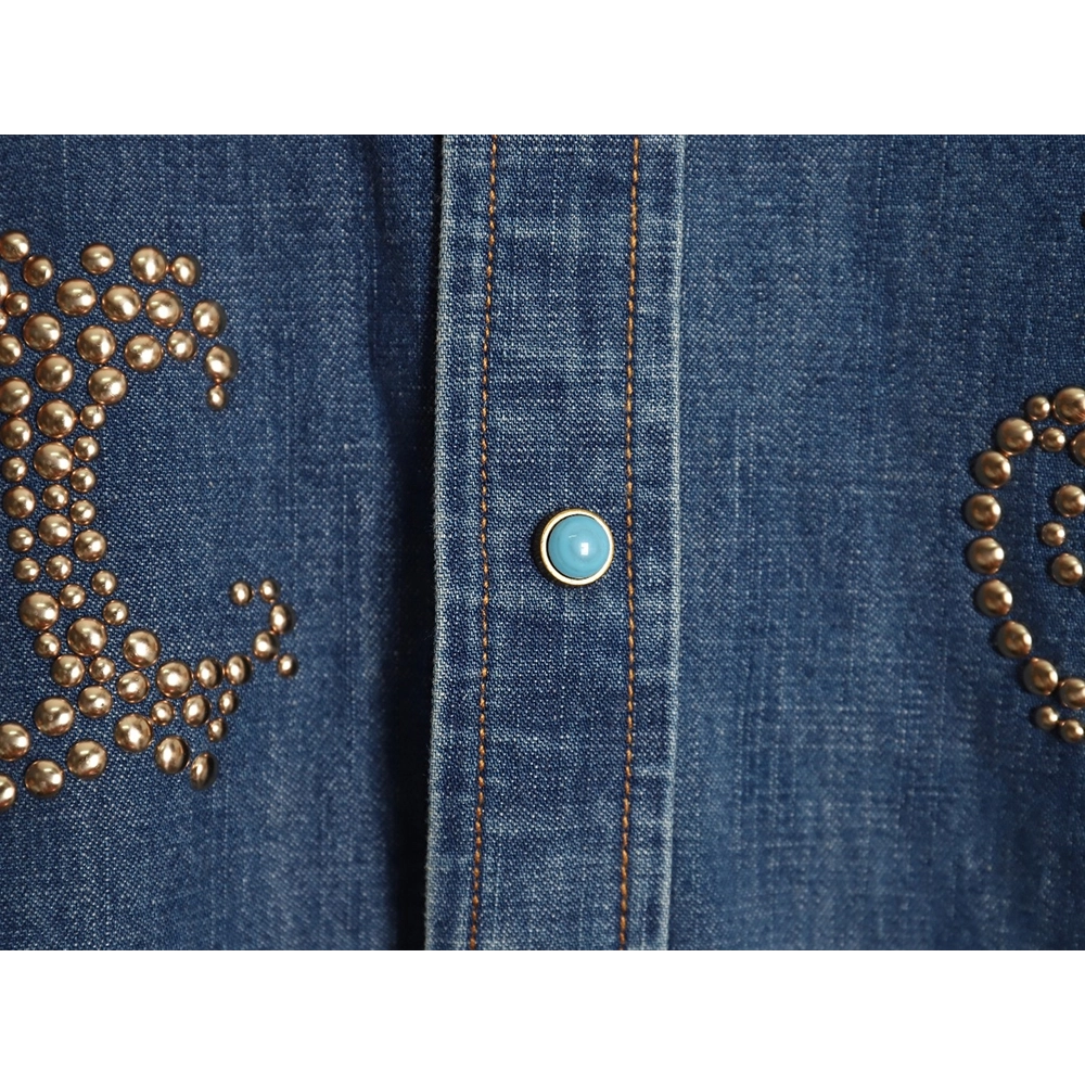 Louis Vuitton Rivet Lettering Denim Shirt Jacket,Cheap Replica Reps Louis Vuitton