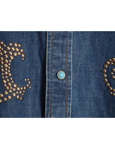 Louis Vuitton Rivet Lettering Denim Shirt Jacket,Cheap Replica Reps Louis Vuitton