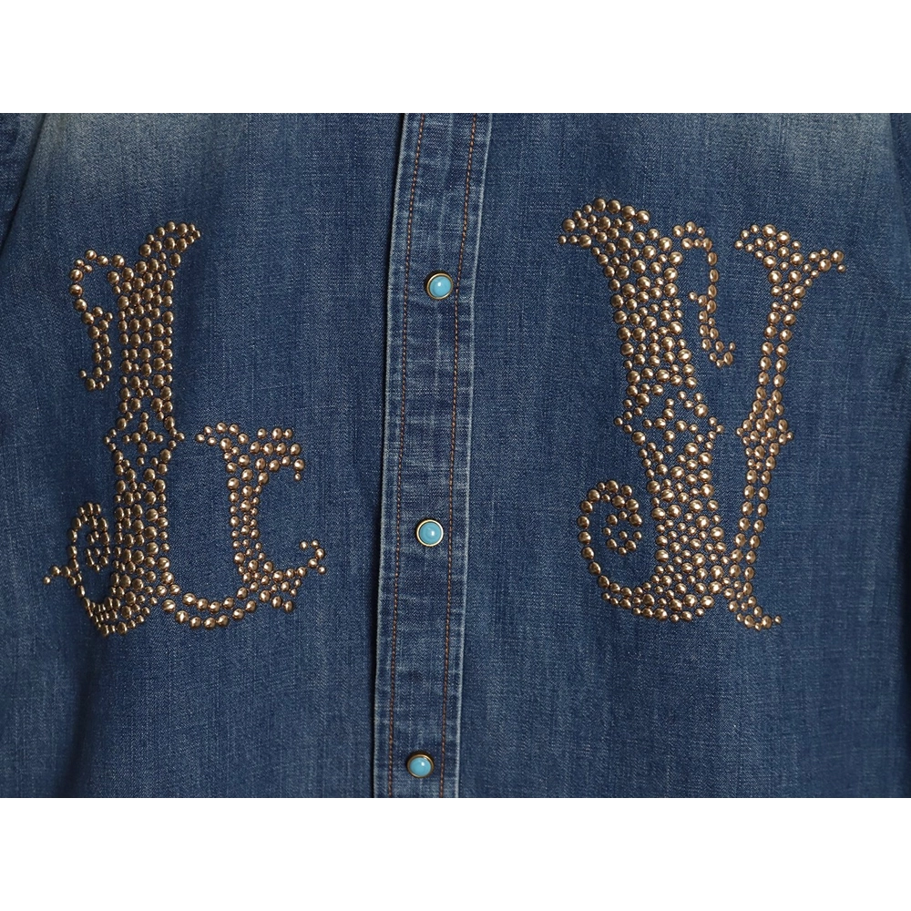 Louis Vuitton Rivet Lettering Denim Shirt Jacket,Cheap Replica Reps Louis Vuitton