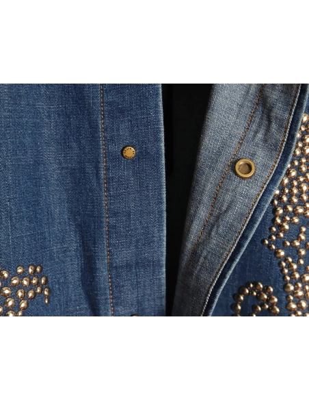Louis Vuitton Rivet Lettering Denim Shirt Jacket,Cheap Replica Reps Louis Vuitton
