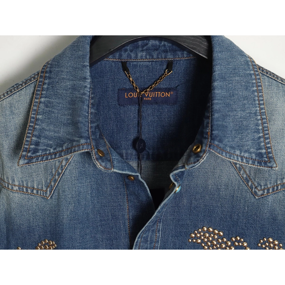 Louis Vuitton Rivet Lettering Denim Shirt Jacket,Cheap Replica Reps Louis Vuitton