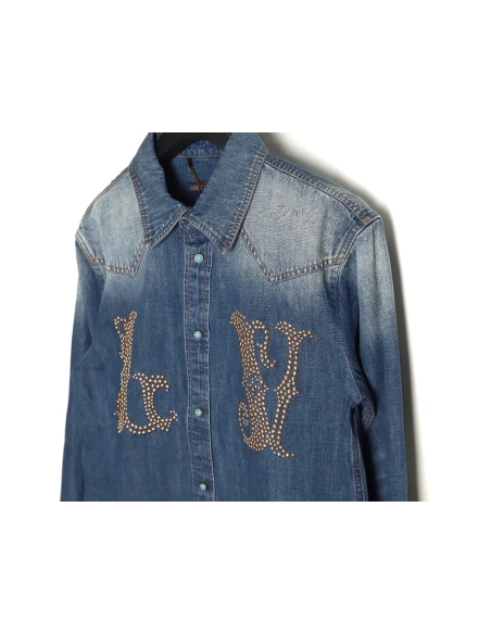 Louis Vuitton Rivet Lettering Denim Shirt Jacket,Cheap Replica Reps Louis Vuitton