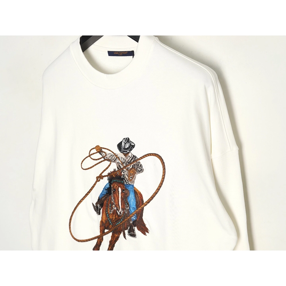 Louis Vuitton Western Denim Heavy Embroidery Crewneck Sweatshirt,Cheap Replica Reps Louis Vuitton