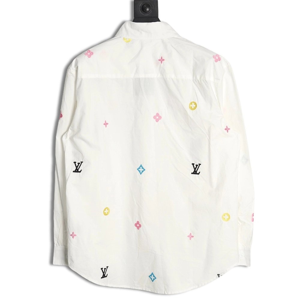 Louis Vuitton Colorful Monogram Embroidered Denim Pocket Shirt,Cheap Replica Reps Louis Vuitton
