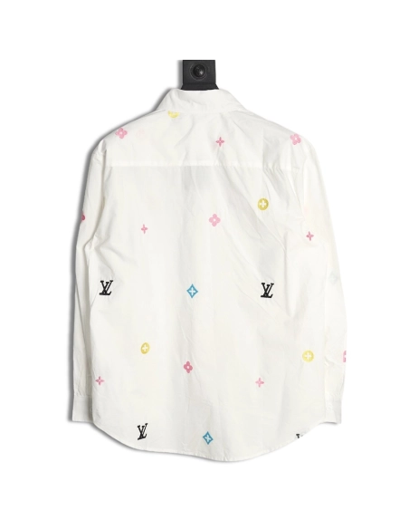 Louis Vuitton Colorful Monogram Embroidered Denim Pocket Shirt,Cheap Replica Reps Louis Vuitton