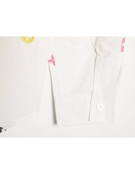 Louis Vuitton Colorful Monogram Embroidered Denim Pocket Shirt,Cheap Replica Reps Louis Vuitton