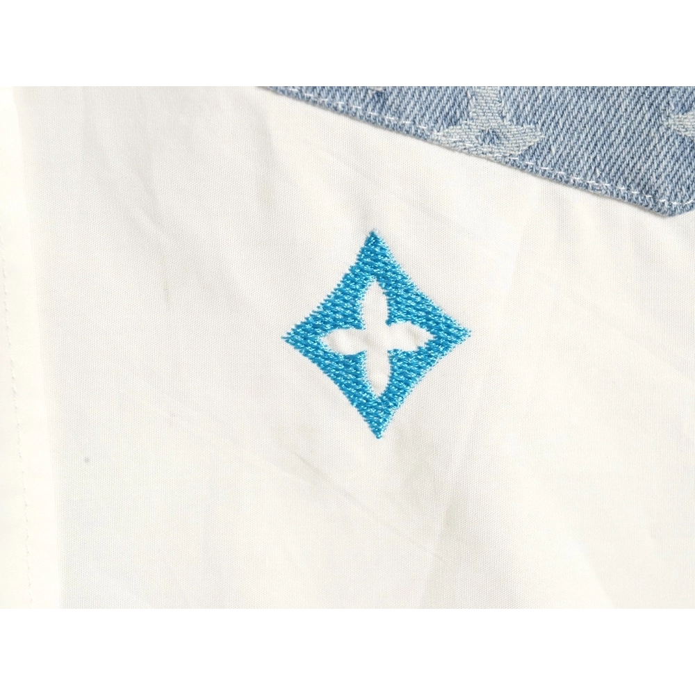 Louis Vuitton Colorful Monogram Embroidered Denim Pocket Shirt,Cheap Replica Reps Louis Vuitton