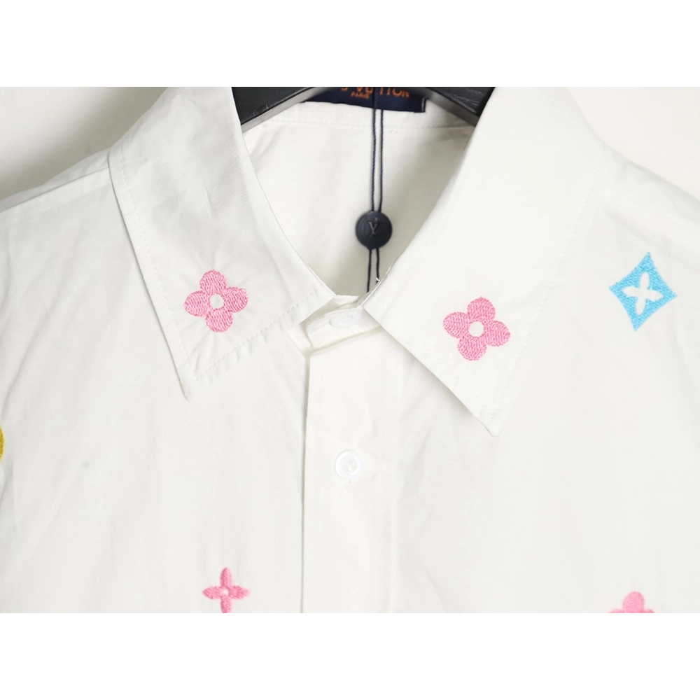 Louis Vuitton Colorful Monogram Embroidered Denim Pocket Shirt,Cheap Replica Reps Louis Vuitton