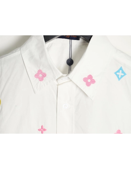 Louis Vuitton Colorful Monogram Embroidered Denim Pocket Shirt,Cheap Replica Reps Louis Vuitton