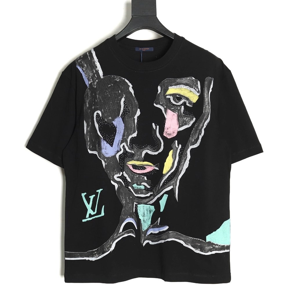 Louis Vuitton face sketch print short sleeves TSK1,Cheap Replica Reps Louis Vuitton