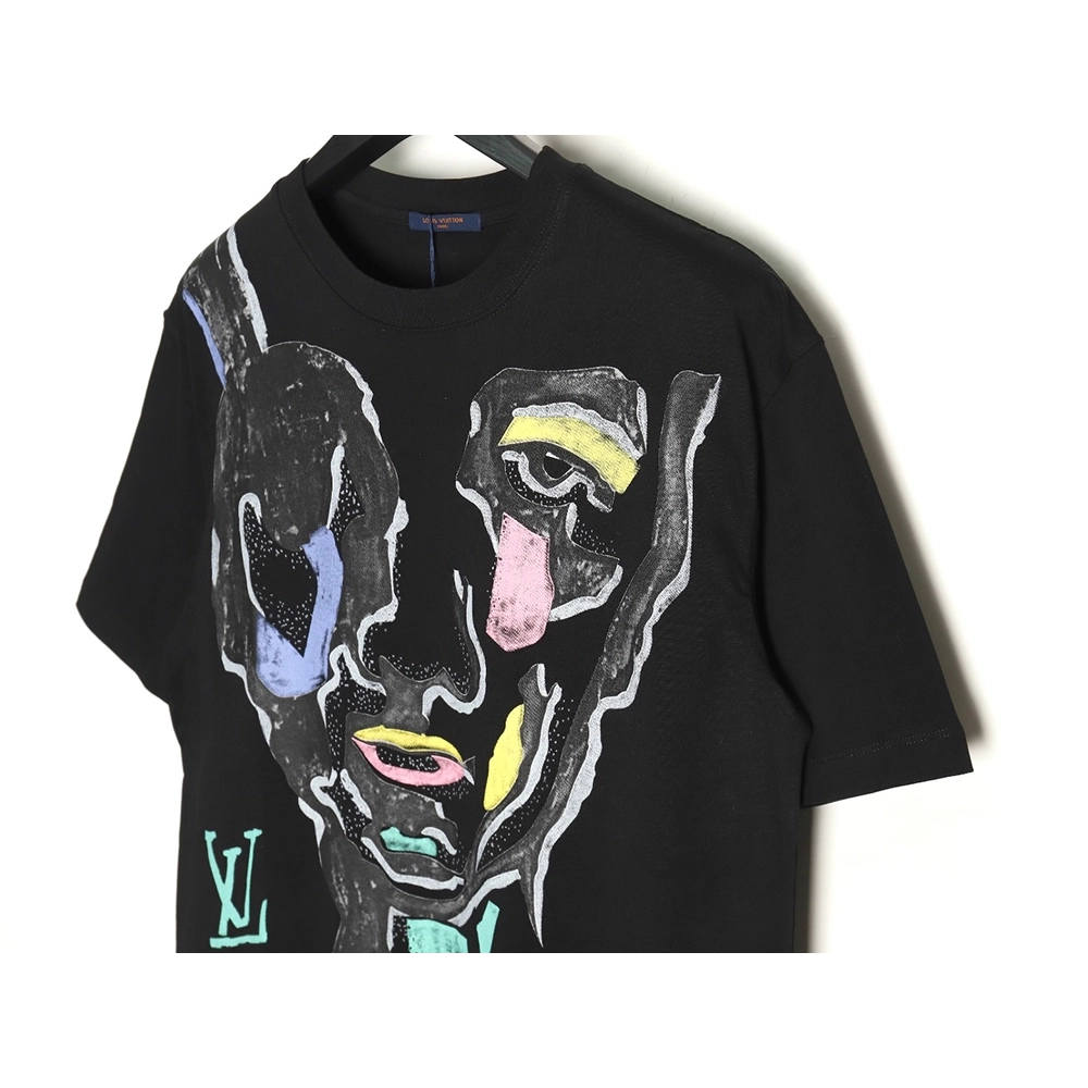 Louis Vuitton face sketch print short sleeves TSK1,Cheap Replica Reps Louis Vuitton
