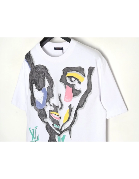 Louis Vuitton face sketch print short sleeves,Cheap Replica Reps Louis Vuitton