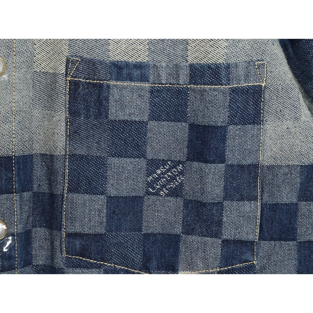 Louis Vuitton Blurred Checkerboard Denim Short Sleeve Jacket SXL,Cheap Replica Reps Louis Vuitton