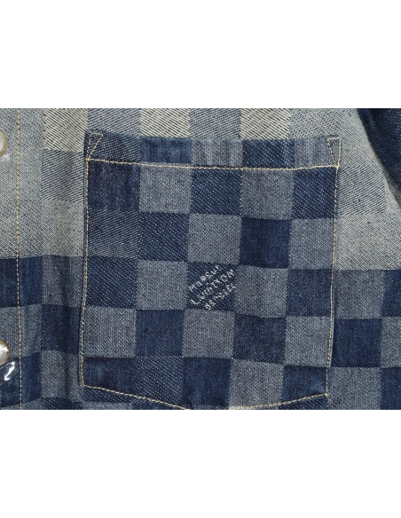 Louis Vuitton Blurred Checkerboard Denim Short Sleeve Jacket SXL,Cheap Replica Reps Louis Vuitton