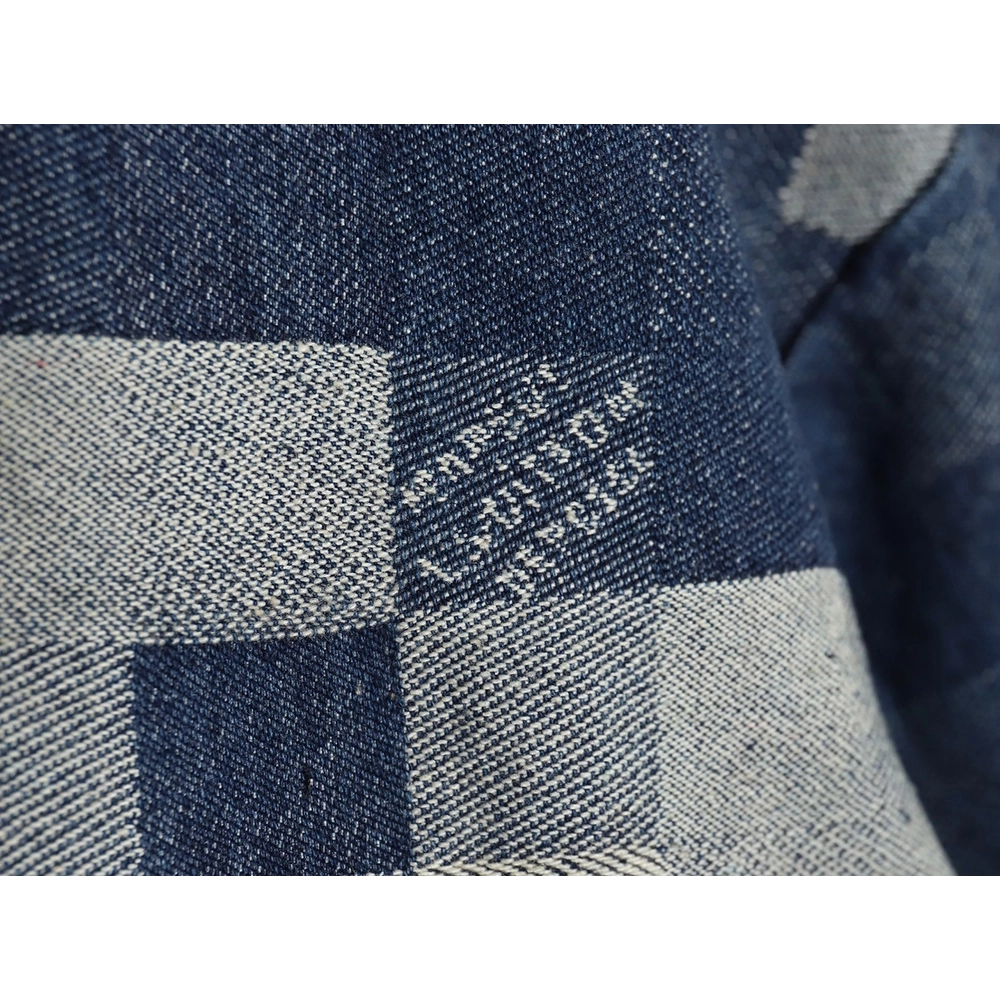 Louis Vuitton Blurred Checkerboard Denim Short Sleeve Jacket SXL,Cheap Replica Reps Louis Vuitton