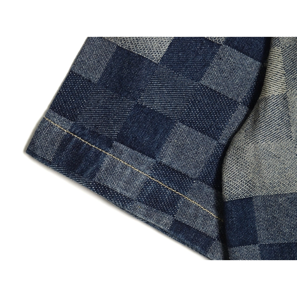 Louis Vuitton Blurred Checkerboard Denim Short Sleeve Jacket SXL,Cheap Replica Reps Louis Vuitton
