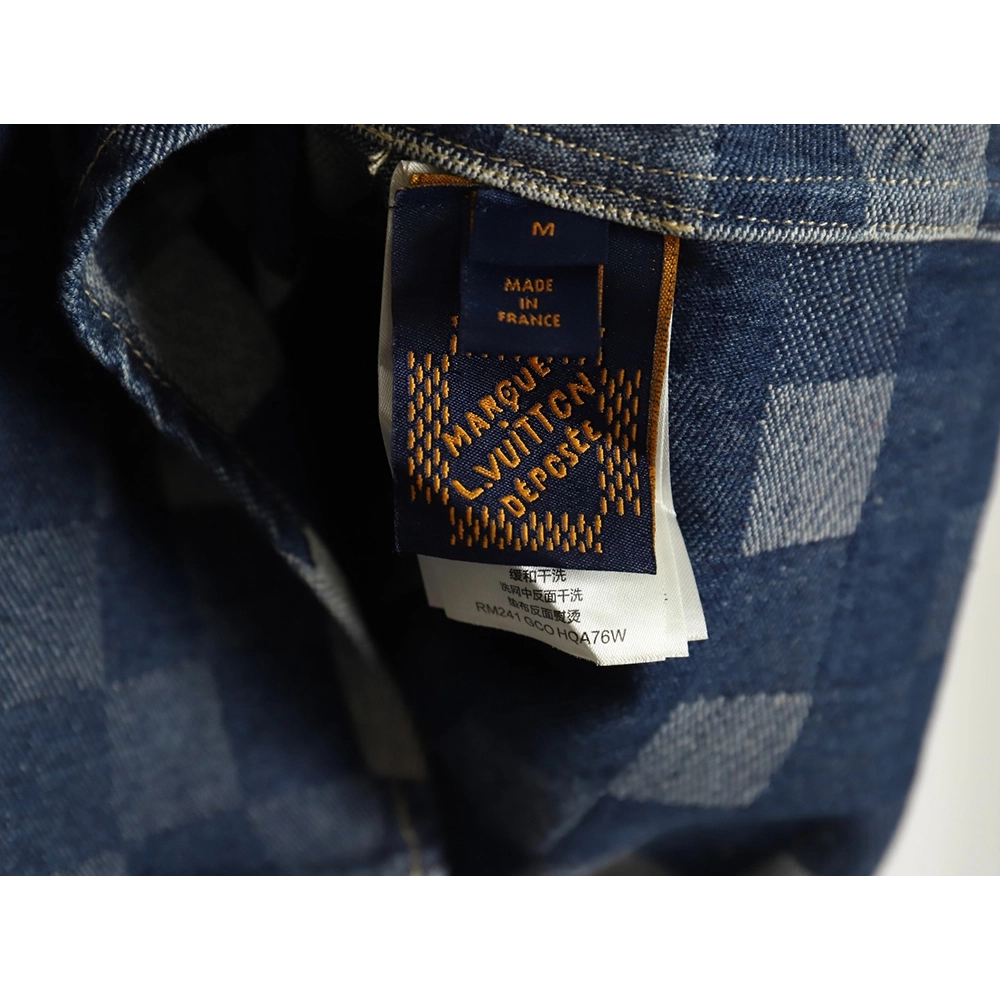 Louis Vuitton Blurred Checkerboard Denim Short Sleeve Jacket SXL,Cheap Replica Reps Louis Vuitton