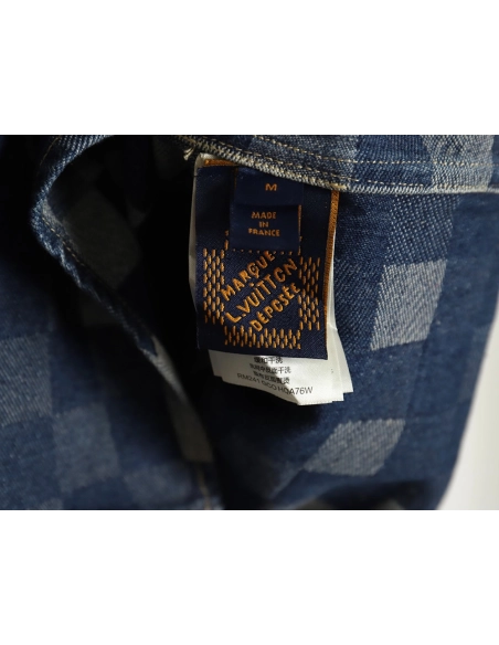 Louis Vuitton Blurred Checkerboard Denim Short Sleeve Jacket SXL,Cheap Replica Reps Louis Vuitton
