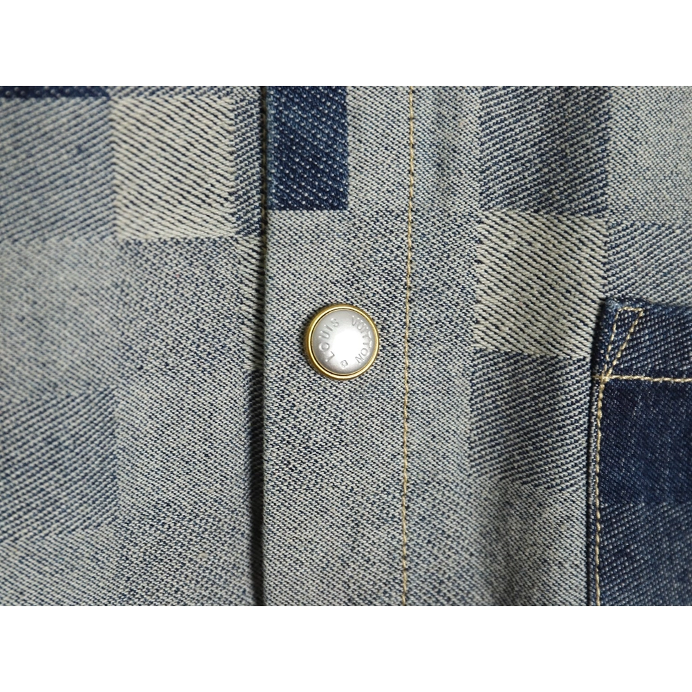 Louis Vuitton Blurred Checkerboard Denim Short Sleeve Jacket SXL,Cheap Replica Reps Louis Vuitton