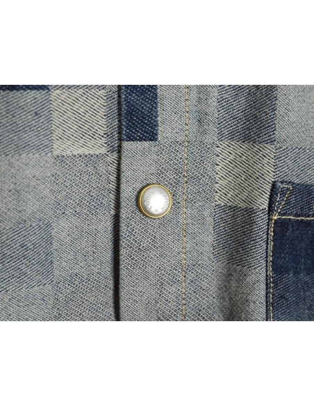 Louis Vuitton Blurred Checkerboard Denim Short Sleeve Jacket SXL,Cheap Replica Reps Louis Vuitton