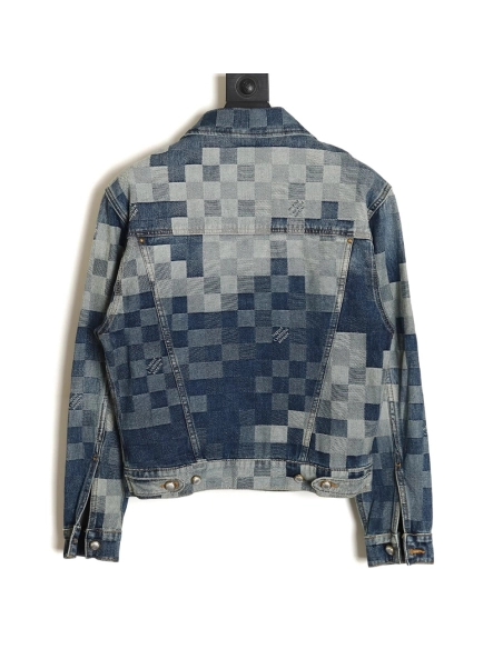 Louis Vuitton Mosaic Checkerboard Denim Jacket SXL,Cheap Replica Reps Louis Vuitton