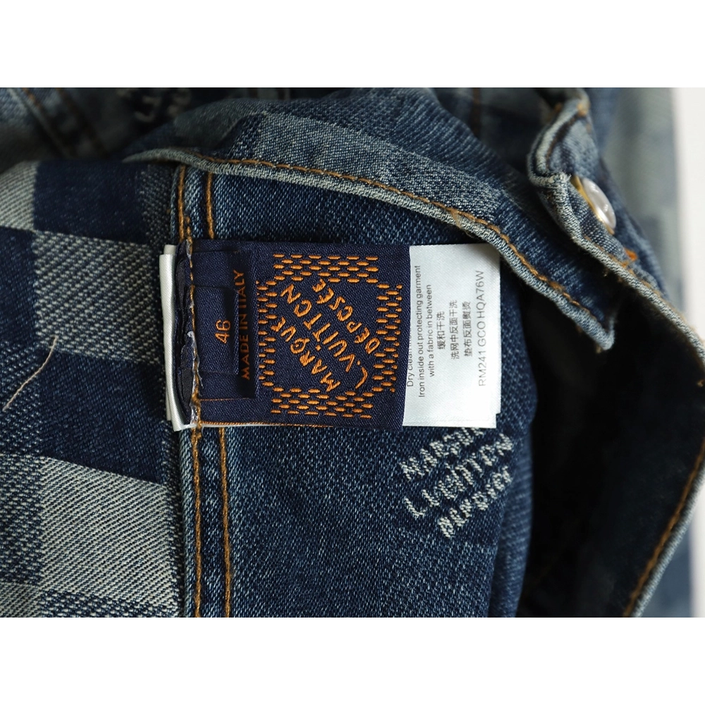 Louis Vuitton Mosaic Checkerboard Denim Jacket SXL,Cheap Replica Reps Louis Vuitton
