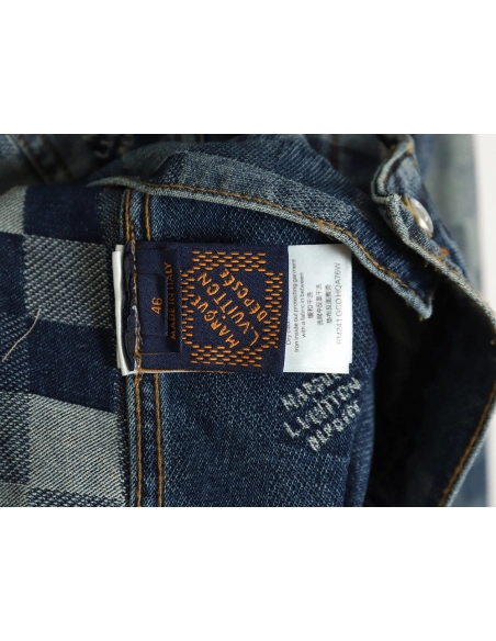 Louis Vuitton Mosaic Checkerboard Denim Jacket SXL,Cheap Replica Reps Louis Vuitton