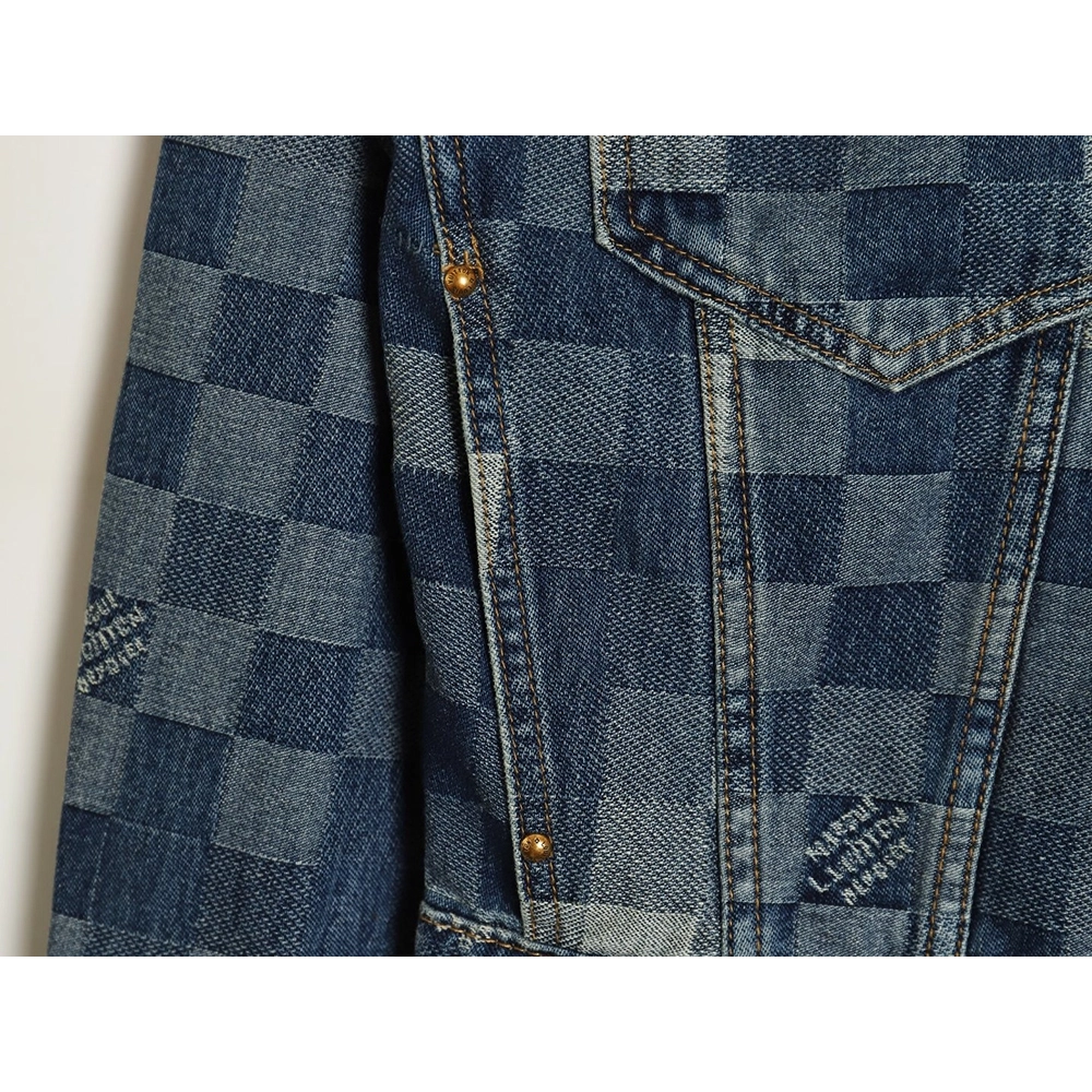Louis Vuitton Mosaic Checkerboard Denim Jacket SXL,Cheap Replica Reps Louis Vuitton