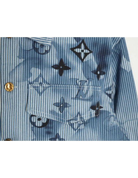 Louis vuitton blue ink monogram denim shirt jacket SXL,Cheap Replica Reps Louis Vuitton