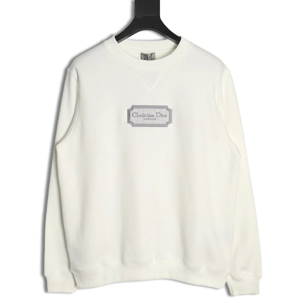 Dior Silver Logo Embroidered Crew Neck Plush Sweatshirt,Cheap Replica Reps Dior