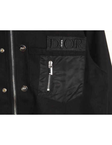 Dior Logo embroidered zipup denim jacket TSK1,Cheap Replica Reps Dior