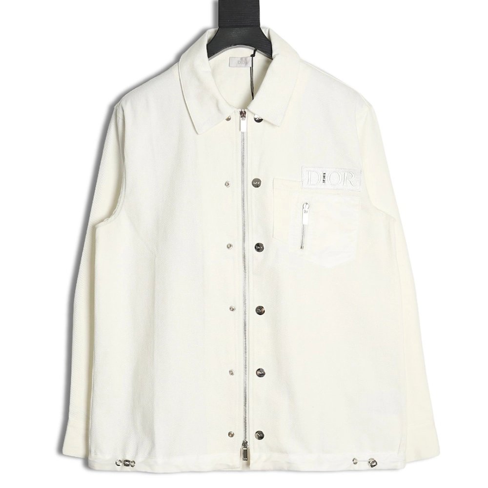 Dior Logo embroidered zipup denim jacket,Cheap Replica Reps Dior