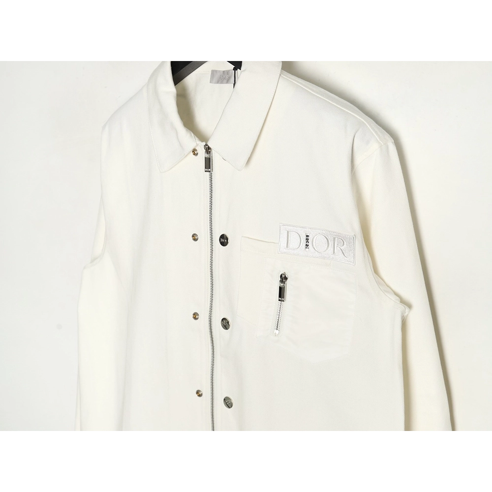 Dior Logo embroidered zipup denim jacket,Cheap Replica Reps Dior