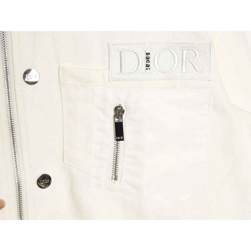 Dior Logo embroidered zipup denim jacket,Cheap Replica Reps Dior