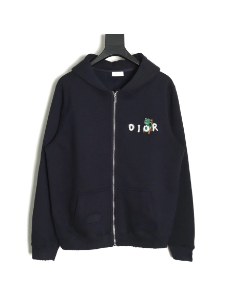 Dior Little Dinosaur Ripped Hooded ZipUp Sweatshirt,Cheap Replica Reps Dior