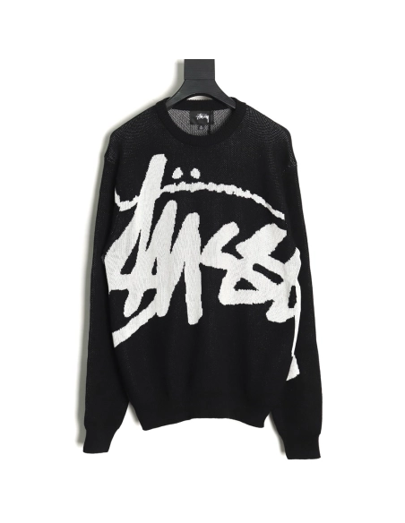 Stussy all over large logo letters knitted round neck sweater TSK1,Cheap Replica Reps Stussy