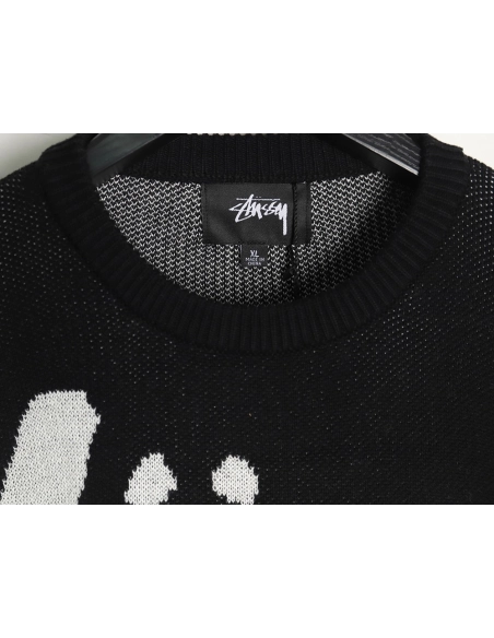 Stussy all over large logo letters knitted round neck sweater TSK1,Cheap Replica Reps Stussy