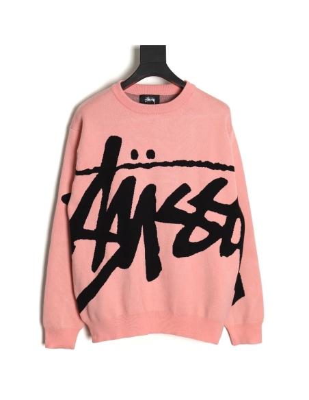 Stussy all over large logo letters knitted round neck sweater,Cheap Replica Reps Stussy