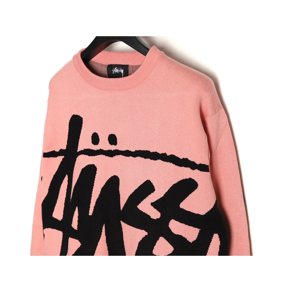 Stussy all over large logo letters knitted round neck sweater,Cheap Replica Reps Stussy
