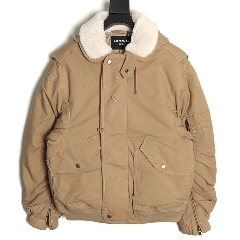 Balenciaga Fur collar padded hooded jacket,Cheap Replica Reps Balenciaga
