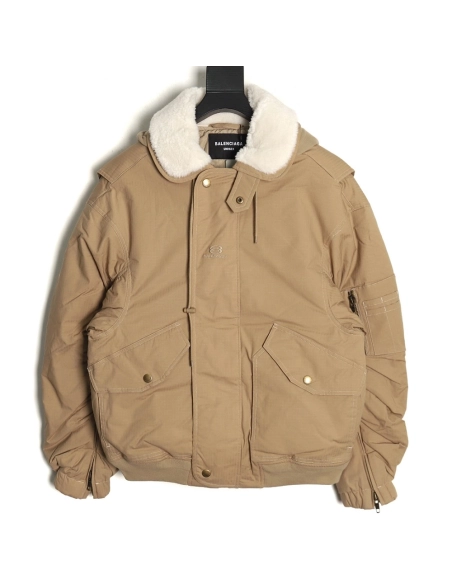Balenciaga Fur collar padded hooded jacket,Cheap Replica Reps Balenciaga