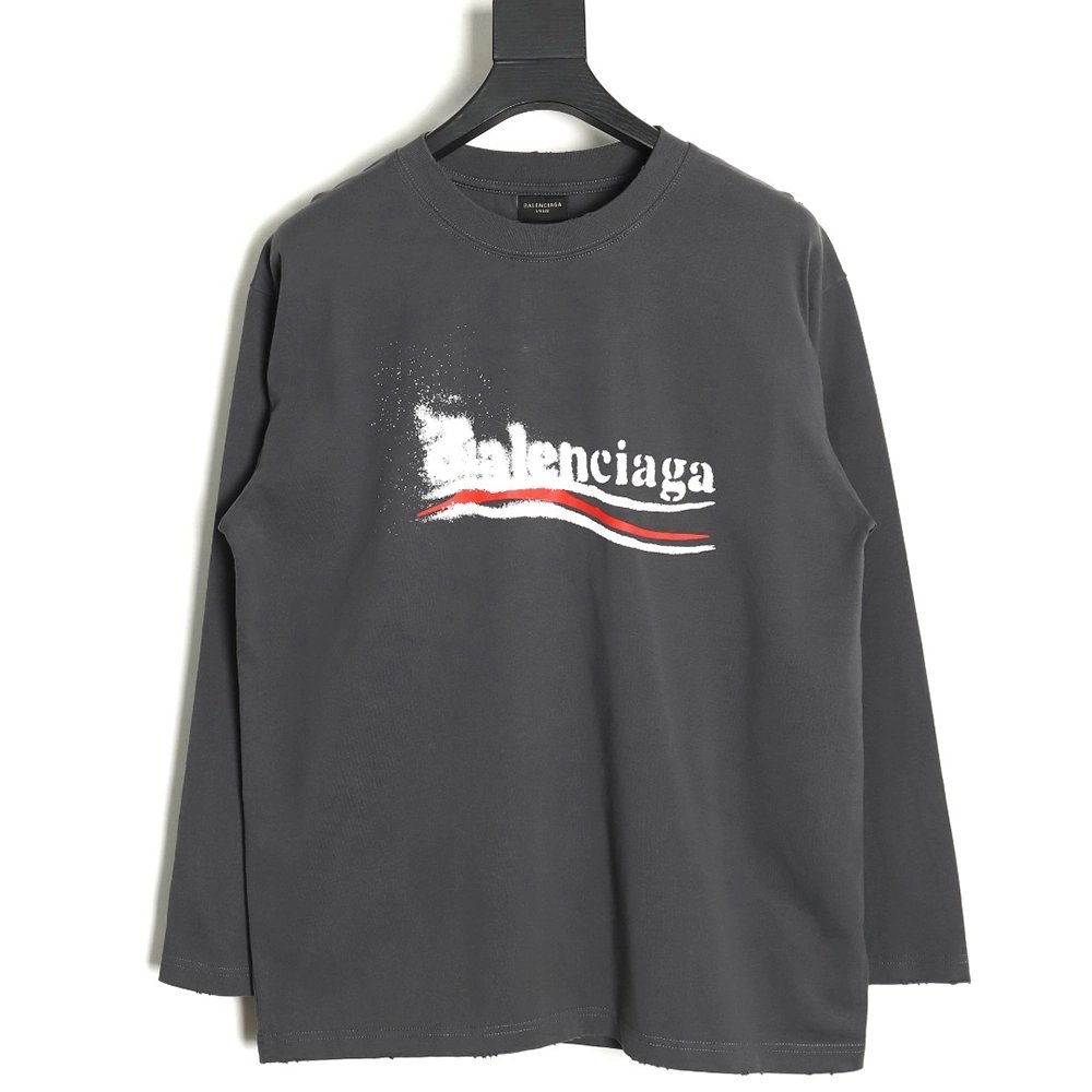 Balenciaga Blurred Coke Print Washed Ripped Long Sleeves TSK2,Cheap Replica Reps Balenciaga