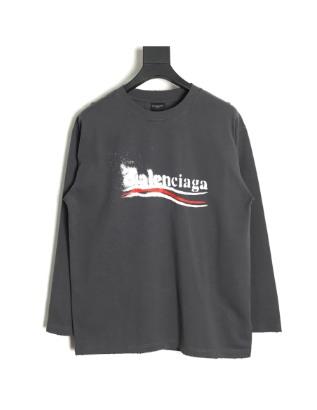 Balenciaga Blurred Coke Print Washed Ripped Long Sleeves TSK2,Cheap Replica Reps Balenciaga
