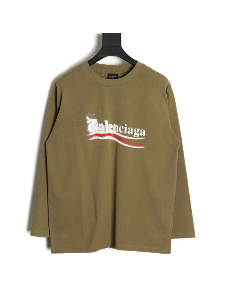Balenciaga Blurred Coke Print Washed Ripped Long Sleeves TSK1,Cheap Replica Reps Balenciaga