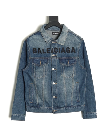 Balenciaga chest embroidered denim jacket SXL,Cheap Replica Reps Balenciaga