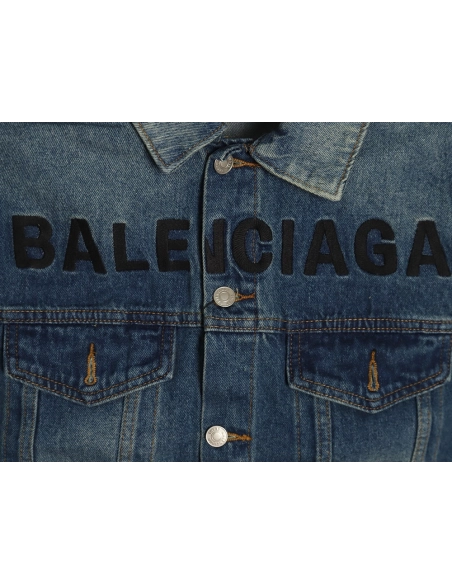 Balenciaga chest embroidered denim jacket SXL,Cheap Replica Reps Balenciaga
